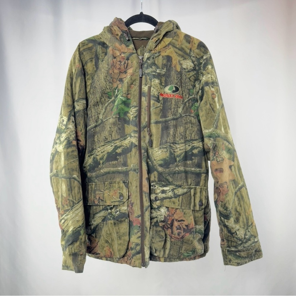 Mossy Oak Fleece Lined Full Zip Hooded Coat in Real Tree Camo Size Large